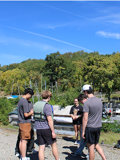 Mechanical team by the lake